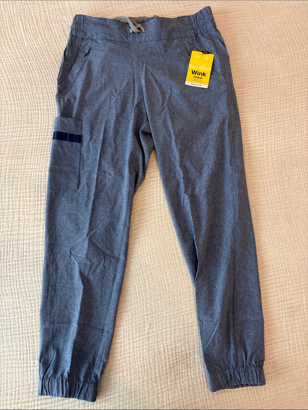 Wink Heathered Blue-Gray Jogger Scrub Pants with Navy Trim